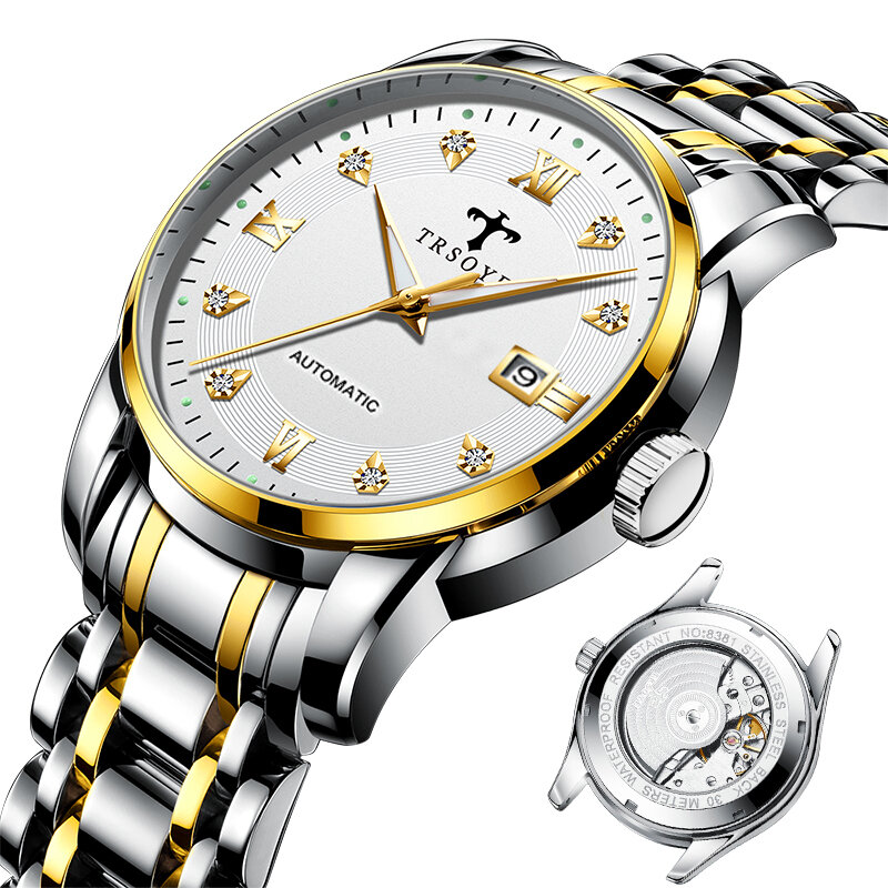 الفاخرة الميكانيكية ساعة لرجال الأعمال جديد ساعة اليد تصميم مقاوم للماء الرجال ساعة الماس التلقائي الذاتي الرياح Reloj ل Homens