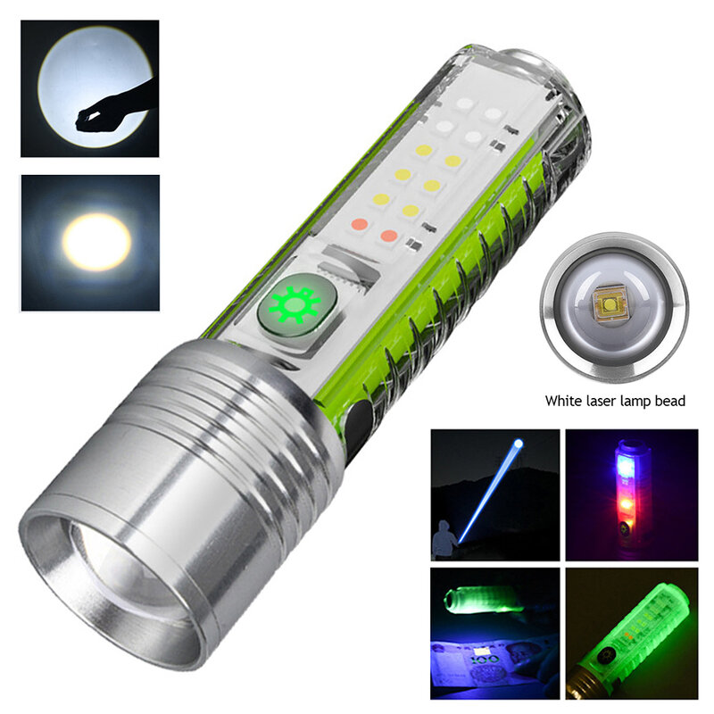 السوبر مشرق LED مصباح يدوي صغير USB قابلة للشحن الشعلة المغناطيس الأشعة فوق البنفسجية ضوء متعددة الوظائف المحمولة أضواء جيب للتخييم في الهواء الطلق