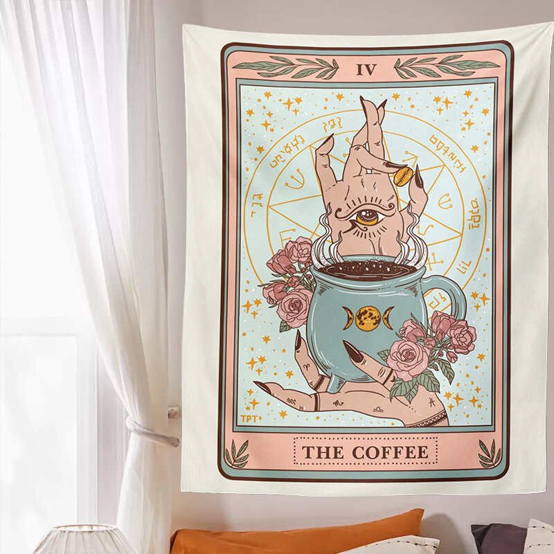 Cute Cat Tarot Tapestry Wall Hanging psychedelic decoration Witchy Boho sun moon Star Tapestries Living Room Kids Room Bedroom