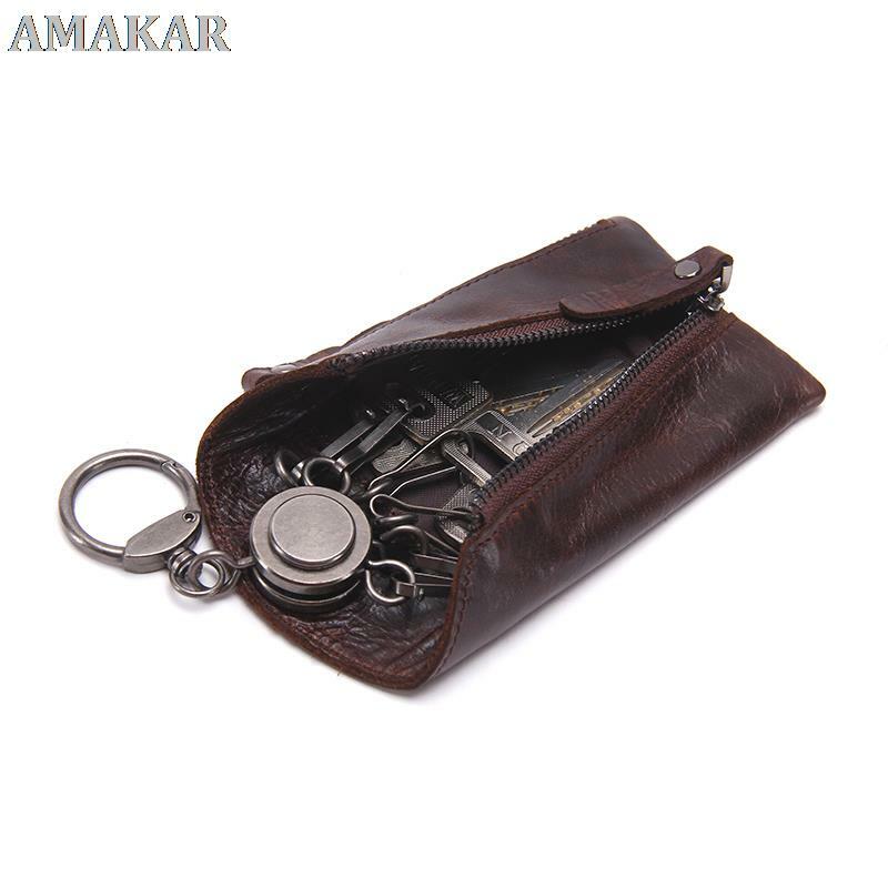 جلد طبيعي Vintage مفتاح المحفظة النساء المفاتيح يغطي سستة مفتاح حافظة حقيبة الرجال متعددة الوظائف مدبرة المنزل مفاتيح المنظم