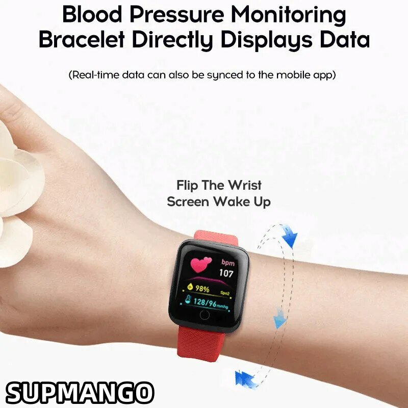 116plu ساعة ذكية للرجال مقاومة للماء ضغط الدم ساعة نسائية ، ساعة رياضية لأندرويد IOS
