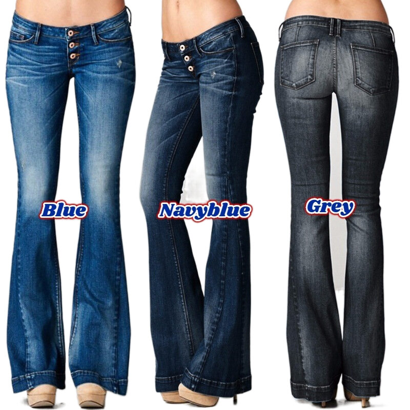 سراويل جينز نسائية فضفاضة واسعة الساق منخفضة الخصر سراويل جينز نسائية فضفاضة بأزرار علوية غير رسمية سراويل ضيقة تناسب كامل الطول