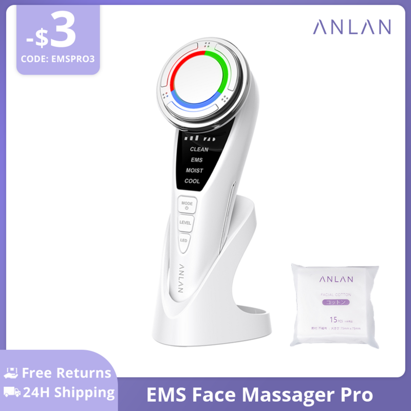 ANLAN EMS مدلك الوجه برو الباردة ضغط الوجه مدلك آلة رفع الوجه 3 لون ضوء العلاج إزالة التجاعيد العناية بالبشرة أداة