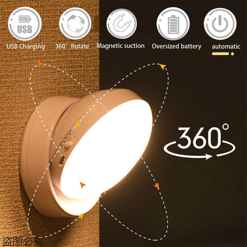 PIR محس حركة أضواء ليلية غرفة ديكور لاسلكي وحدة إضاءة LED جداريّة مصباح USB شحن ل الممر نوم الديكور المنزل أضواء الليل