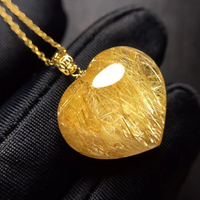 الذهب الطبيعي Rutilated الكوارتز مستطيل قلادة قلادة 42*25.3*12.9 مللي متر الذهب Rutilated الكوارتز مجوهرات النساء الرجال البرازيل AAAAAAA