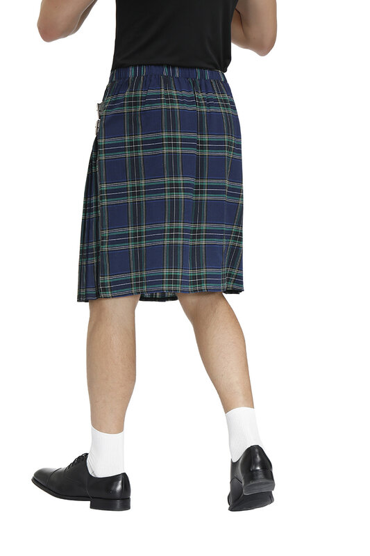 Men Scotland Kilt Traditional Plaid Belt Pleated Bilateral Chain Gothic Punk Hip-hop Avant Garde Scottish Tartan Pants Skirts #6
