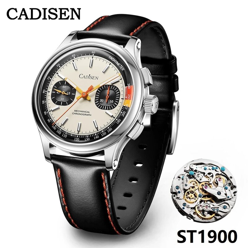 ساعة اليد الميكانيكية الجديدة من CADISEN كرونوغراف ساعات معصم ميكانيكية sagull ST1900 سواننيك ساعة رجالية بحركة قبة AR هدية من الياقوت الكريستال