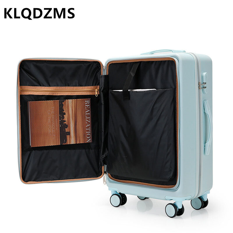 KLQDZMS متعددة الوظائف الجبهة افتتاح الأمتعة الإناث قوية ودائمة حقيبة تروللي بعجلات 20 "22" 24 "26 بوصة حقيبة الموضة