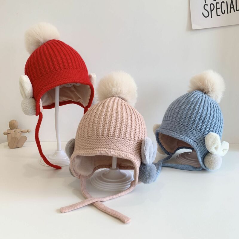 Winter Warm Pom Baby Hat Plush Baby Knit Hat Soft Baby Bonnet Cap For Girls Boys Adjustable Kids Beanie Cap Kids Accessories