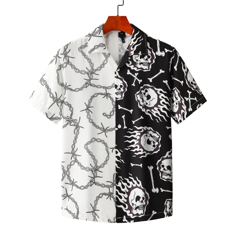 قميص صيفي عتيق بطباعة جمجمة من Hemd قميص ترينديول رجالي جديد بأكمام قصيرة للشاطئ هاواي قميص رجل شيميز كبير الحجم للرجال