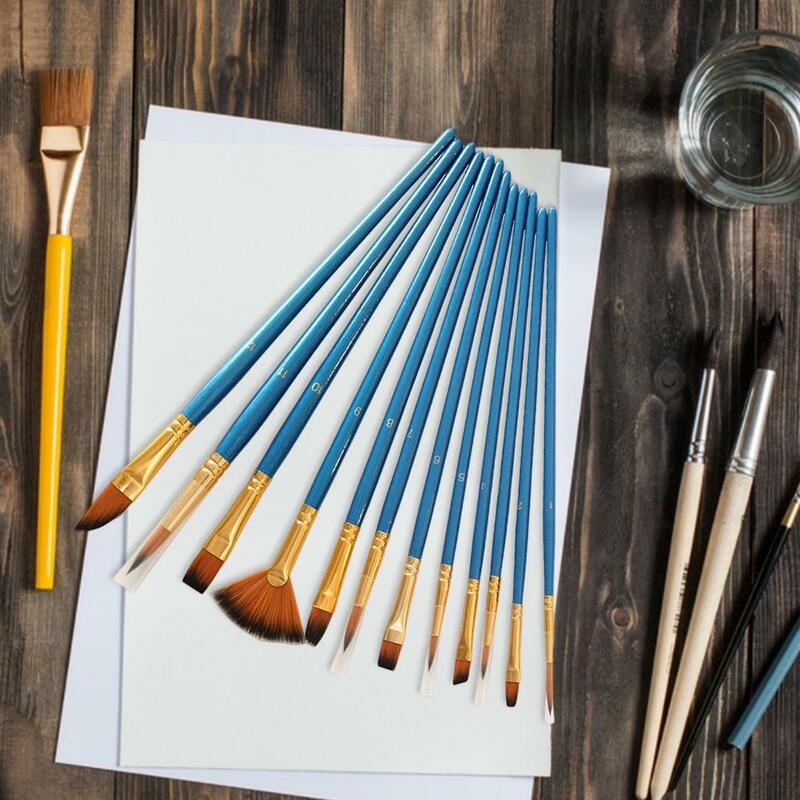 خفيفة الوزن 12 قطعة/المجموعة مفيدة المهنية الرسم الرسم فرشاة أقلام أداة فنية مقبض خشبي الطلاء فرش قابلة لإعادة الاستخدام للهدايا