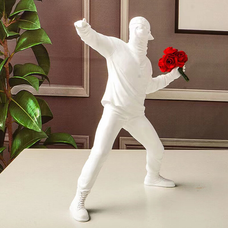 Resin Statues Sculptures Banksy Flower Thrower Statue Bomber Home Decoration Accessories Modern Ornaments Figurine Collectible