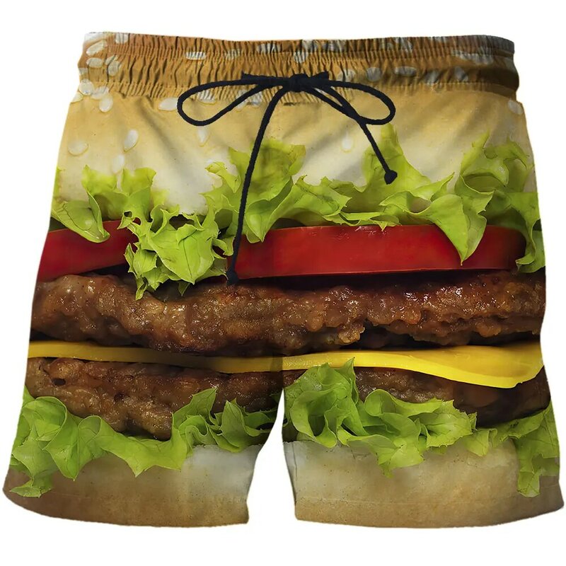 2023 New Hamburger Fries 3D Printed Mens Shorts Funny Street Fashion Casual Pants Summer Fitness Sports Quick Dry Shorts For Men