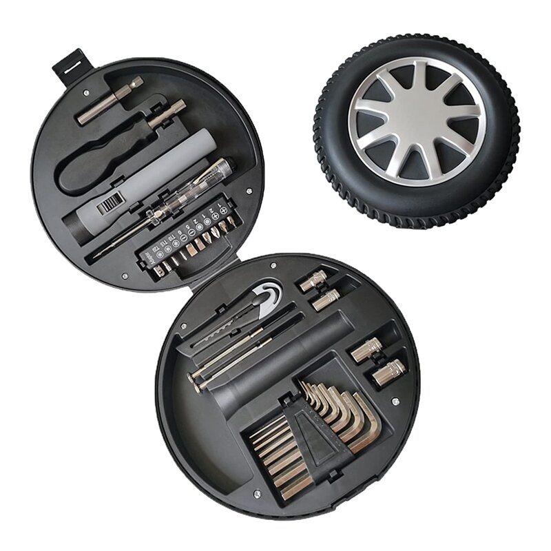 29 In 1 Tire-Shaped Tool Kit Household Hand Tool Box Kit Repair Set Include Screwdriver Bits Test Pencil Common Tools #4