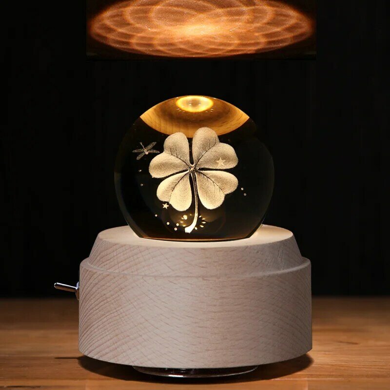 Creative rotating night light diameter 7cm crystal ball music box music box bluetooth audio adjustable lighting home decorations