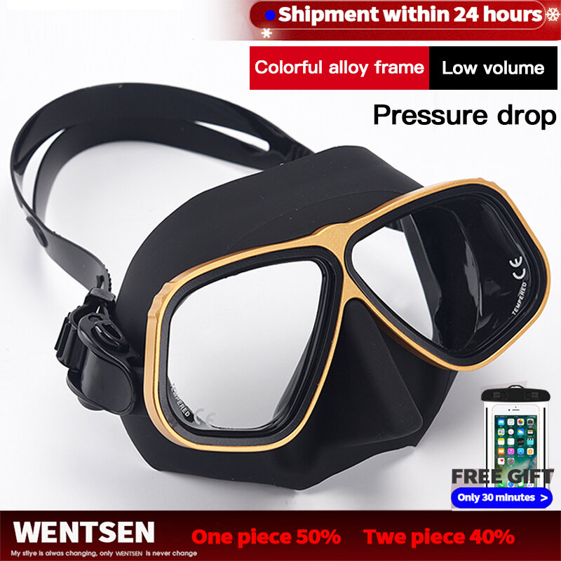 جديد نظارات غوص مجانية بإطار من خليط معدني ملونة قناع وجه كامل معدات للغوص بأنبوب رطب معدات غوص ذات حجم منخفض للغاية خالية من الغوص