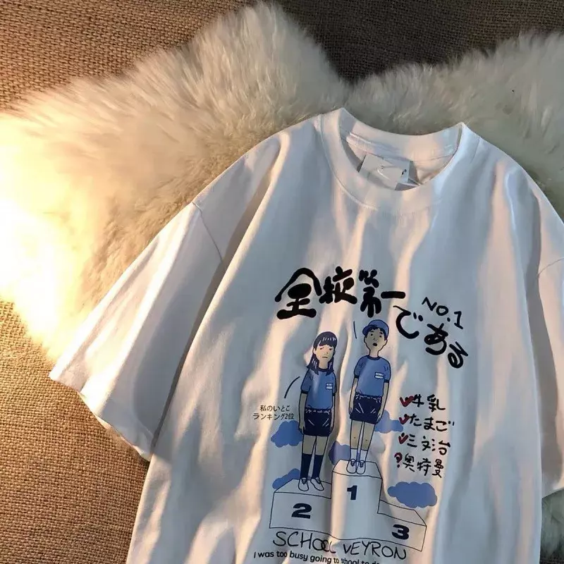 المرأة التي شيرت 2 ملابس الصيف الجديدة الكرتون الأرنب طباعة قميص الرجال الإناث تي شيرت النسخة الكورية فضفاض طالب فاسق Y2k Harajuku