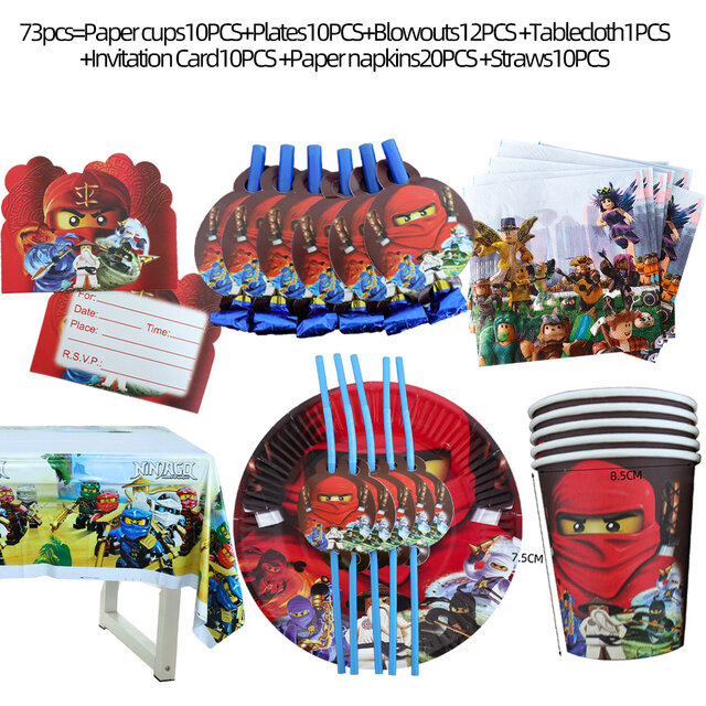 لوازم الحفلات for10- 20 الاطفال استخدام النينجا موضوع حفلة عيد ميلاد الديكور مجموعة أدوات المائدة ، لوحة كوب القش راية