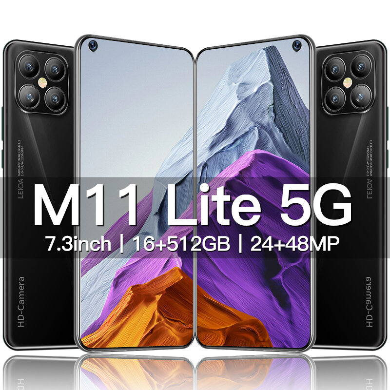 جديد M11 لايت الإصدار العالمي 7.3 بوصة الهاتف الذكي 16GB 512GB 6800mAh 48MP الهواتف المحمولة 5G شبكات الهواتف الذكية مقفلة
