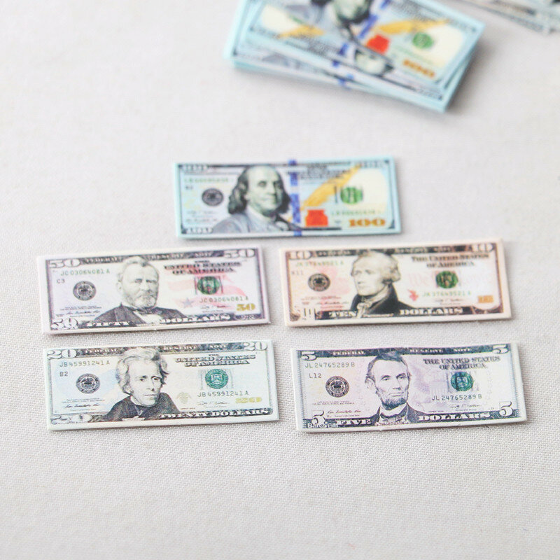 20 قطعة 1/12 مقياس المال ورقة صغيرة لعبة الدولار الأمريكي محاكاة العملات البنكنوت نموذج الجندي مصغرة BJD