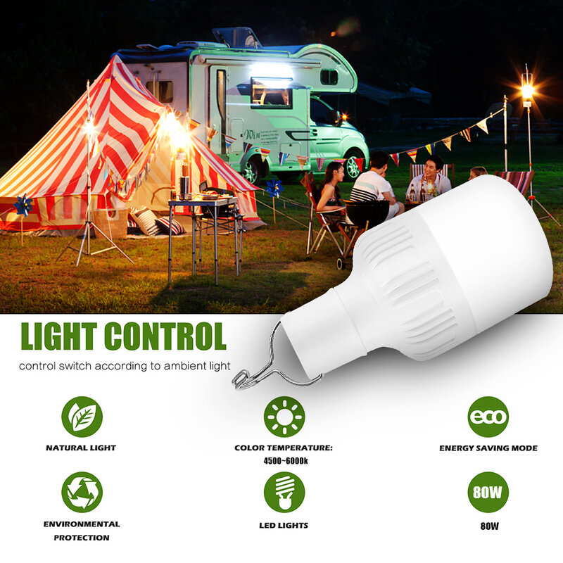 Outdoor LED Bulb USB Rechargeable Emergency Lights Portable Tent Lamp Lantern BBQ Camping Light For Patio Porch Garden Lighting