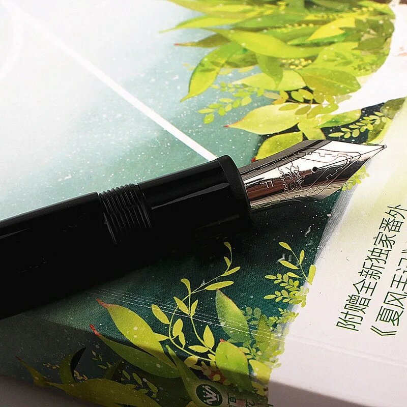 JinHao X159 Acrylic Black Fountain Pen Metal Clip Extended Fine Nib F 0.5mm