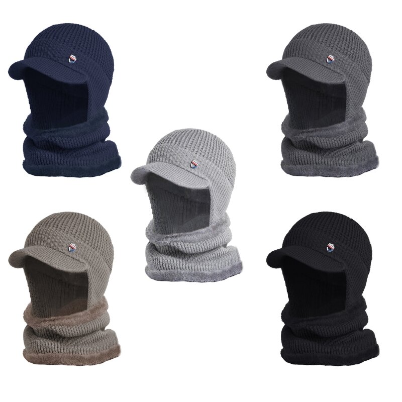 الرجال الشتاء 2 قطعة مجموعة قناع قبعة صغيرة إيرفلاب مع وشاح متماسكة أفخم اصطف دفئا X7YA