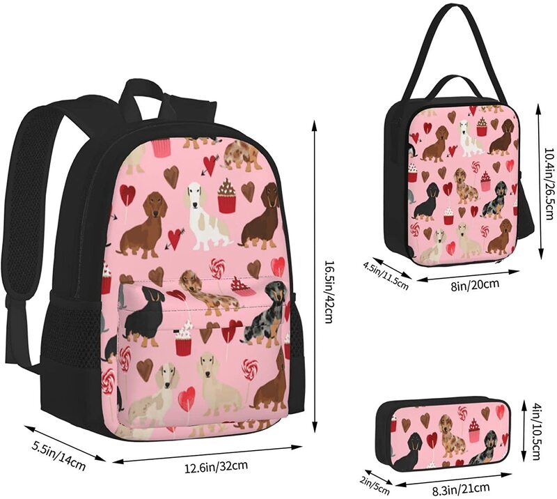 حقيبة المدرسة للأطفال (داتشي دوكسي) ؟ الكلب حقيبة مدرسية حقيبة سفر عادية Daypack حقيبة الغداء مقلمة للبنين المراهقين بنات 3 قطعة مجموعات