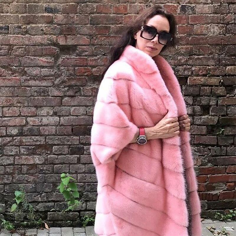 معطف الفرو الحقيقي النساء معطف الشتاء النساء حجم كبير معطف الوردي مع طوق التلبيب سترة جلدية حقيقية معطف فرو منك أبلى