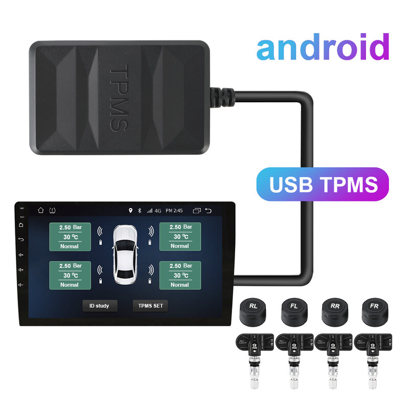 USB TPMS نظام مراقبة ضغط الإطارات أندرويد TPMS الغيار الإطارات الداخلية الخارجية الاستشعار عن سيارة مشغل دي في دي مزود براديو