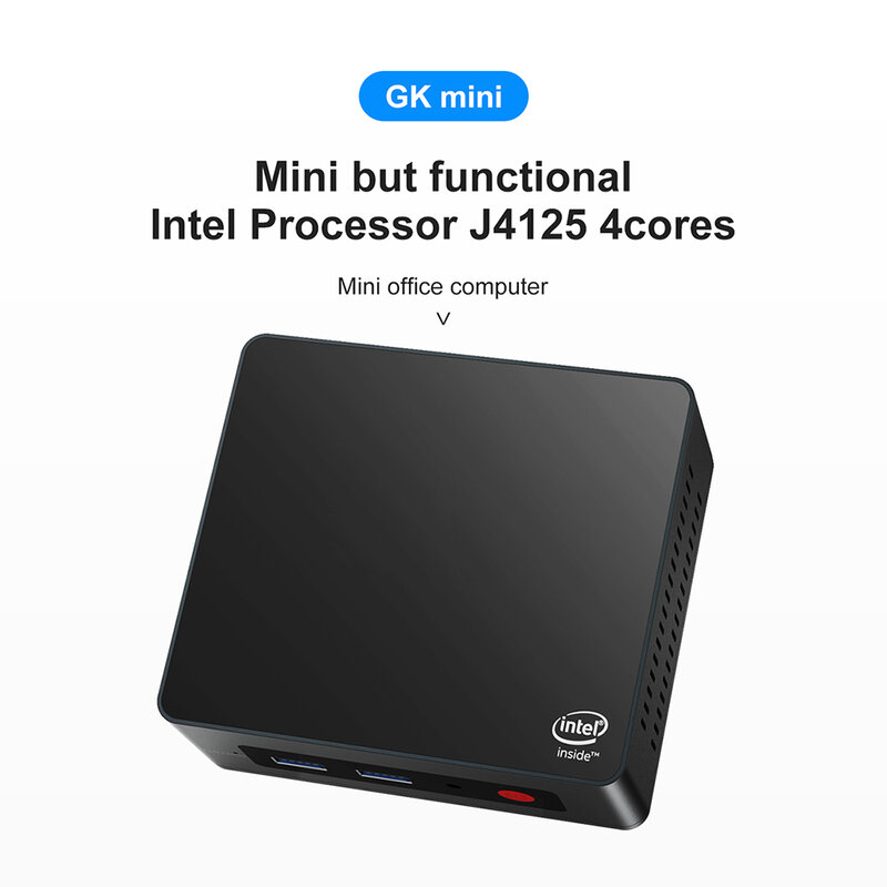 Gkmini-Intel Celeron Mini PC, 8GB, 256GB SSD, Windows 11, J4125 Quad Core, 1000M Lan, 2 * HD, USB 3.0, Support HDD, HTPC