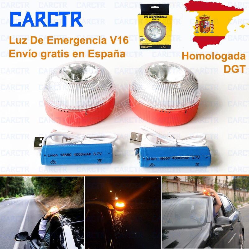 CARCTR V16 ضوء الطوارئ المثلية DGT المعتمدة اسبانيا السلامة المرورية ضوء قابلة للشحن المغناطيسي التبديل مصباح إشارة القوية