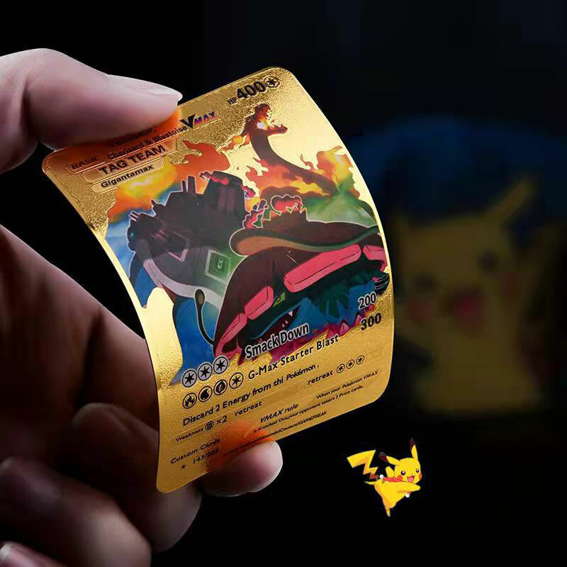حار بوكيمون بطاقات معدنية الذهب Vmax GX كارت طاقة Charizard بيكاتشو جمع نادر معركة المدرب بطاقة ألعاب أطفال هدية