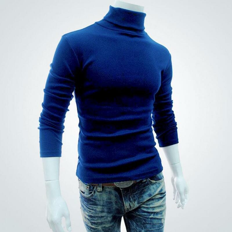 جديد الرجال قميص بلون طويلة الأكمام سليم صالح تنفس الأساسية نصف عالية طوق مرونة مكافحة يتقلص الخريف القمم الذكور الملابس #2