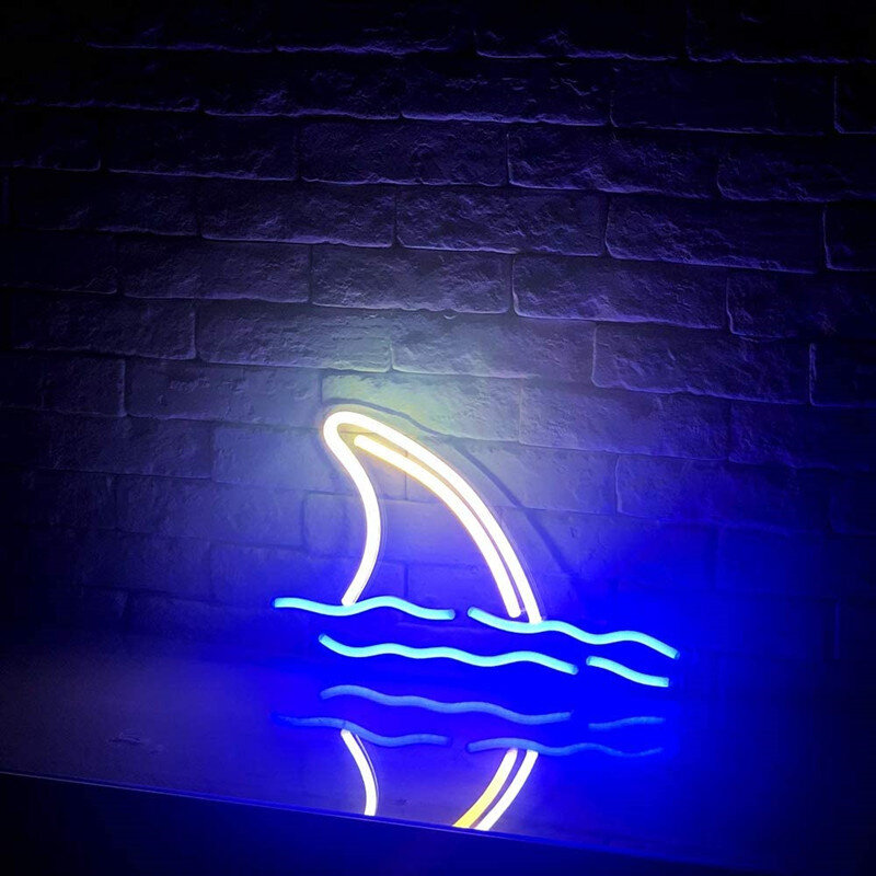 عرض ساخن مصابيح بار على شكل سمكة قرش بإضاءة Led نيون مزودة بمنفذ USB مع مفتاح طاقة رائعة مرحة تعلق على الحائط في الشارع ديكور غرفة فني ضوء نيون