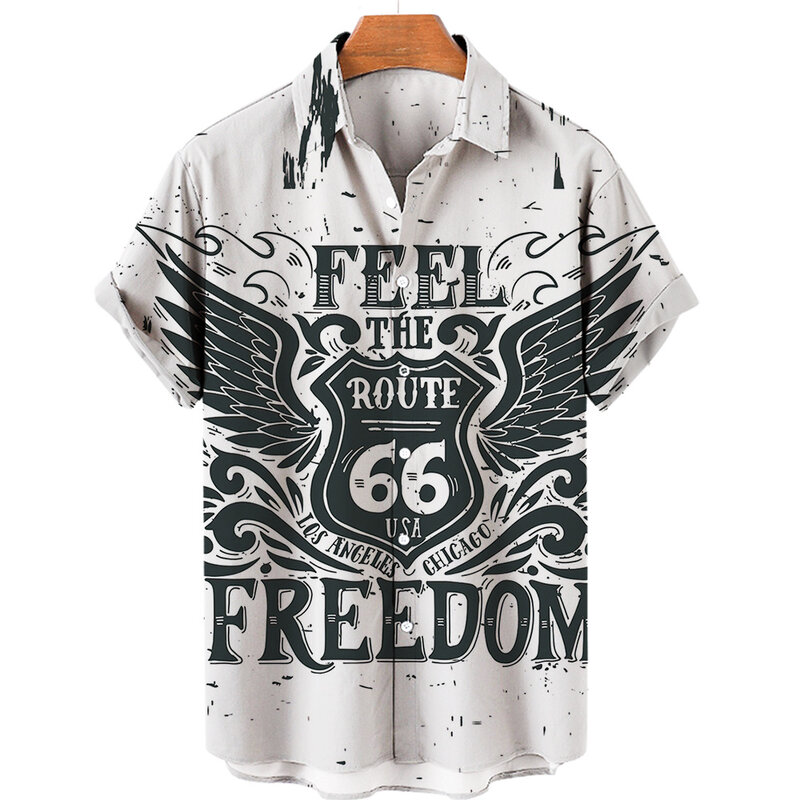 قميص على الموضة للرجال الطريق السريع 66 مطبوعة شاطئ حفلات القمم هاواي قميص الرجال الملابس المتضخم قميص اليومية عادية قصيرة الأكمام #2