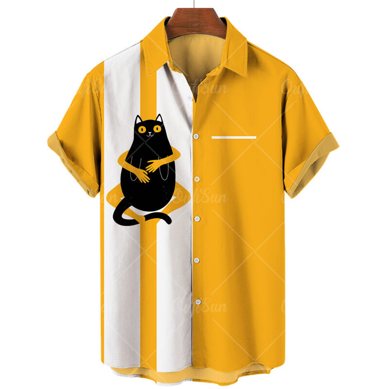 الرجال قميص ثلاثية الأبعاد القط طباعة قصيرة الأكمام زر قميص المألوف لينة مريحة فضفاض بلوزات اليومية الشارع الشهير والاكسسوارات #2