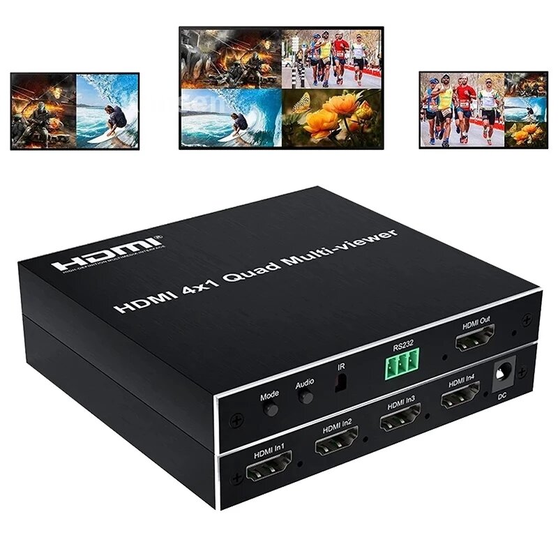 جهاز تقسيم 4X1 متعدد المشاهد HDMI 1080p عالي الدقة بشاشة رباعية القنوات في الوقت الحقيقي محول سلس 4 في 1 متعدد المشاهد 2x2 1 + 3 6 أوضاع