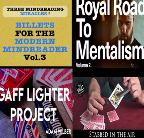 ألواح لـ Mindreader vol.3 الحديثة ، الطريق الملكي إلى Mentalism Vol.2 ، طعنا في الهواء ، مشروع Gaff أخف-خدعة سحرية
