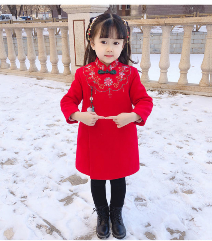 2023 السنة الجديدة تشيباو الأزهار التطريز الصينية التقليدية فستان للفتيات الاطفال تانغ دعوى الأطفال ملابس سميكة Hanfu شيونغسام