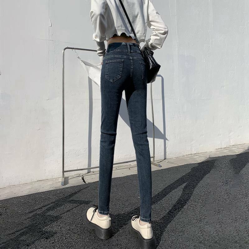 سراويل جينز عصرية للسيدات ذات خصر مرتفع مثيرة بلون نقي سراويل جينز ضيقة مرنة عالية للشارع سراويل جينز أنثوية ناعمة Mujer T02