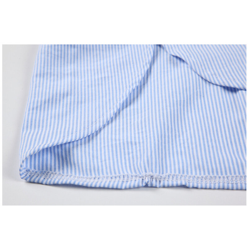 مخطط خياطة الأزرق قميص المرأة بأكمام طويلة بلوزة ربيع جديد تصميم فضفاض عادية منتصف طول رقيقة سترة معطف الإناث بلوزة