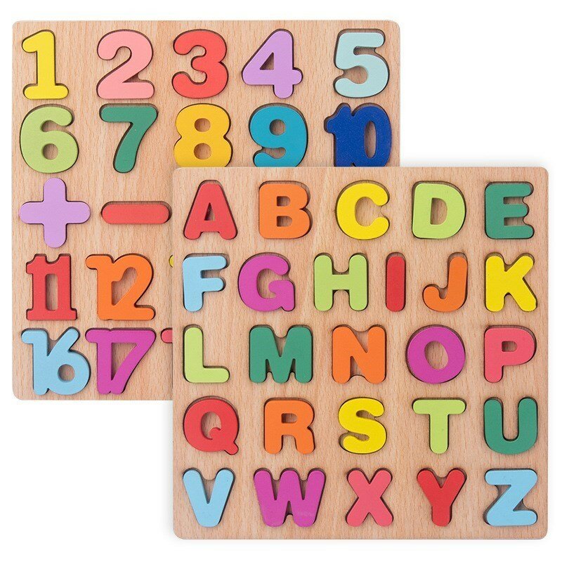Wooden 3D Puzzle Toy High Quality Wooden English Alphabet Number 3D Puzzle Cognitive Matching Board Games for Children #1