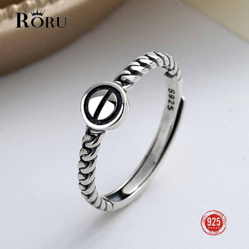 RORU S925 Sterling Silver Simple Geometric Round Charm Ring for Women Men Retro Fashion Jewelry Ladies Fine Jewelry Gifts