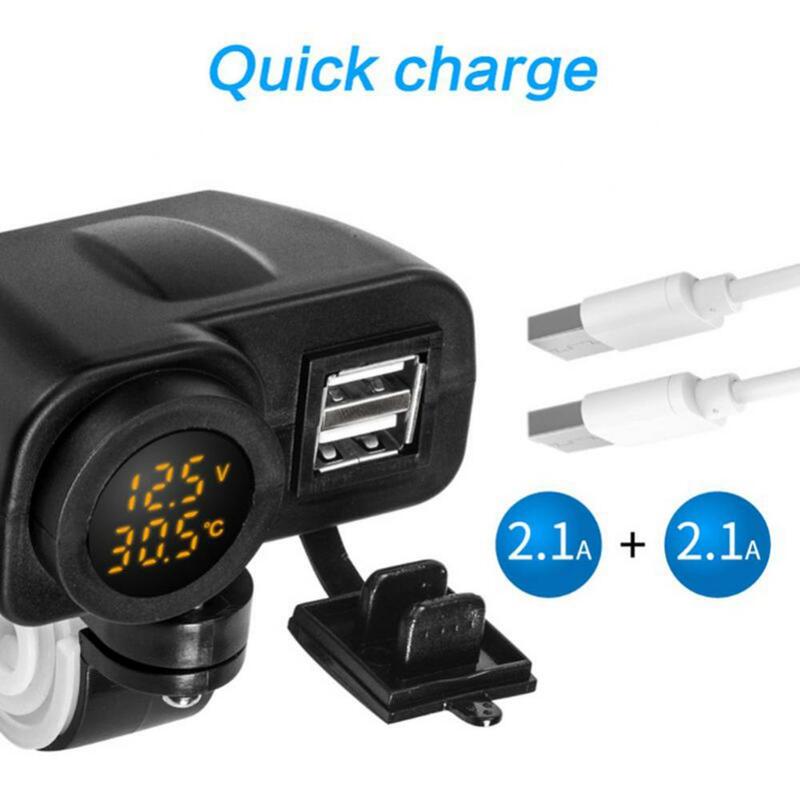 Dropshipping!! Digital Display Motorcycle Dual USB Charger Voltmeter Thermometer for Cell Phone