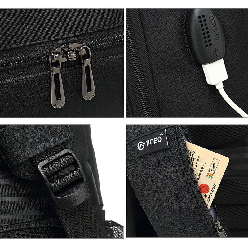 بوسو 15.6 بوصة الرجال على ظهره متعددة الوظائف حقائب مقاومة للماء كمبيوتر محمول للأعمال على ظهره USB شحن النايلون حقيبة الظهر عادية