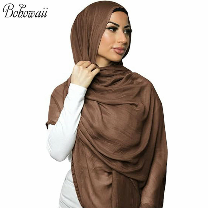 BOHOWAII-حجاب فسكوز قابل للتنفس للنساء ، غطاء رأس مسلم ، أوشحة طويلة خفيفة الوزن ، إسلام غطاء الرأس ، المتضخم ، 190x85cm