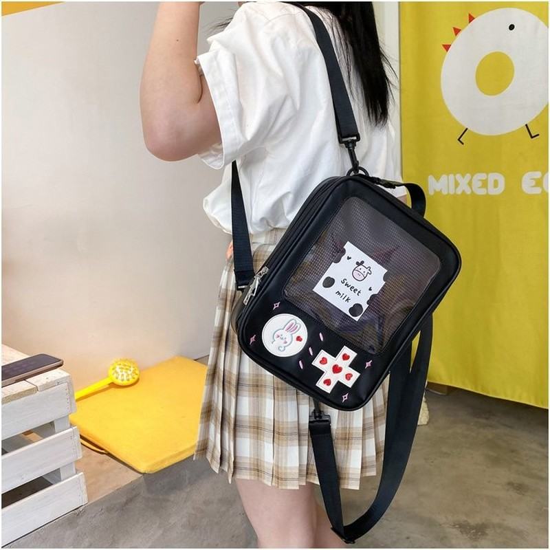 Cute Clear Card Backpack Pin Display Clear Canvas Ladies Shoulder Bag Rabbit Japanese Lolita Tote Bag