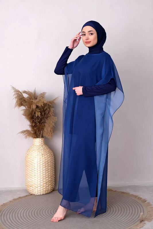Lorac hijab swimsuit on Kaftan Kimono Pareo p2201-navy blue muslim ladies swimwear