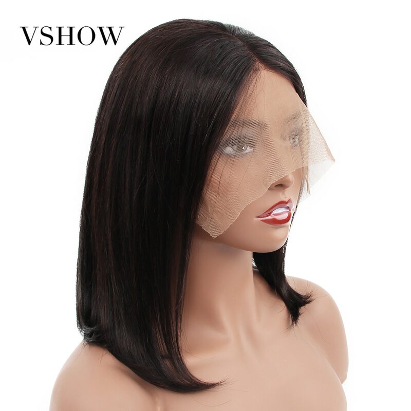 VSHOW Hair Straight Bob Wig 13x4x1 Lace Part Wigs Human Hair Wigs Brazilian 4x4x1 Lace Closure T Part Bob Wig For Black Women